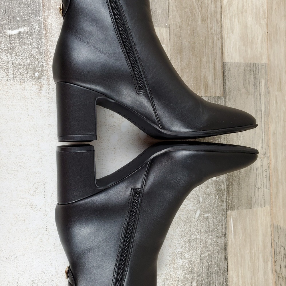 Aerosoles Madera Womens Ankle Bootie Sz 9 M Black Leather Tapered Toe Block Heel - Picture 6 of 10
